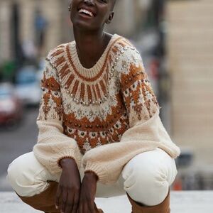 Mes Demoiselles “Maharadja” Stunning Embellished Fair Isle Wool Blend Sweater